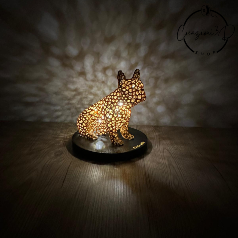 bulldog luminoso con scritta colore oro stampa 3d