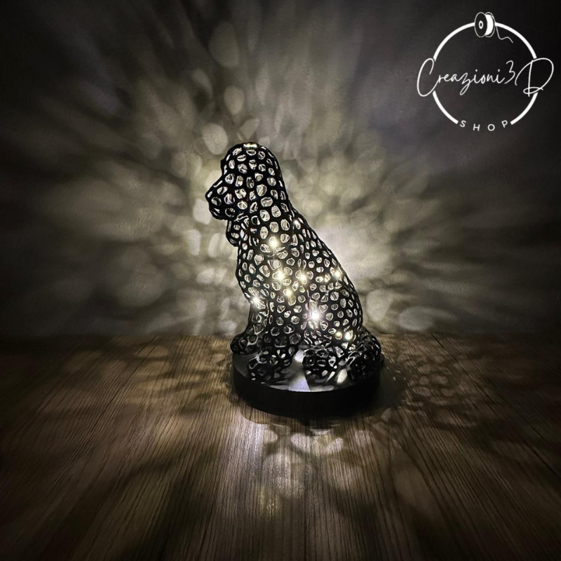 cocker con lucine realizzato con stampante 3d in pla, bioplastica atossica. design moderno per regalo amante cani