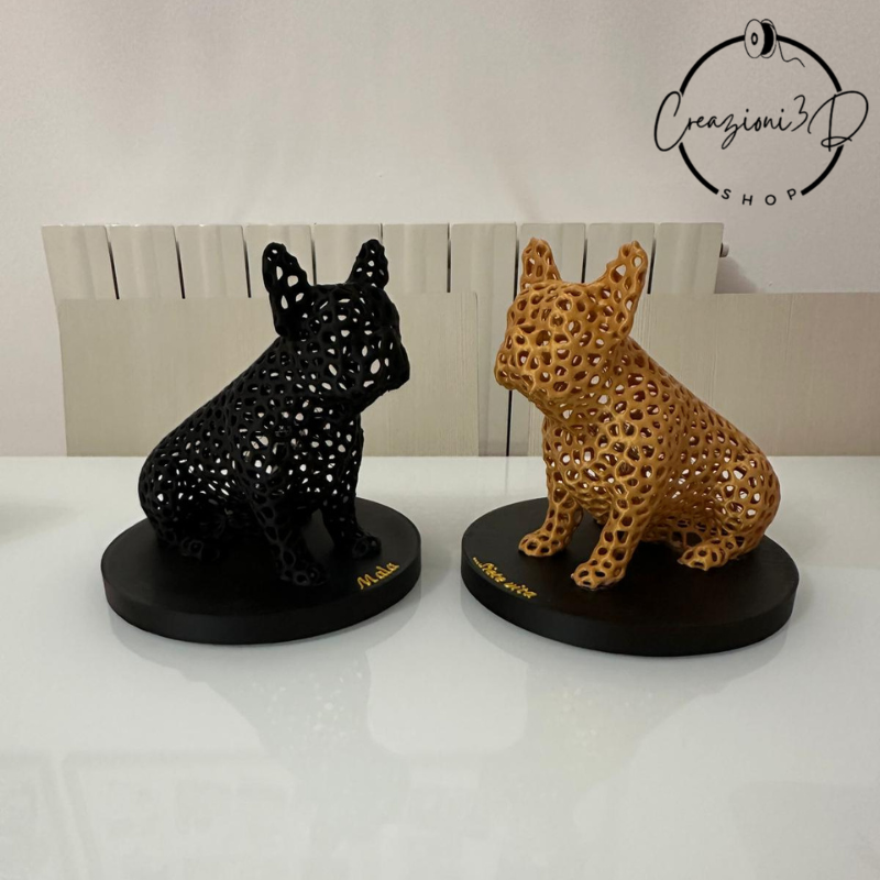coppia di bulldog traforati stampa 3d materiale ecosostenibile