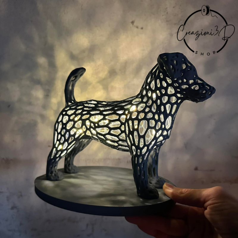 statuetta lampada jack russel cane nero luminoso