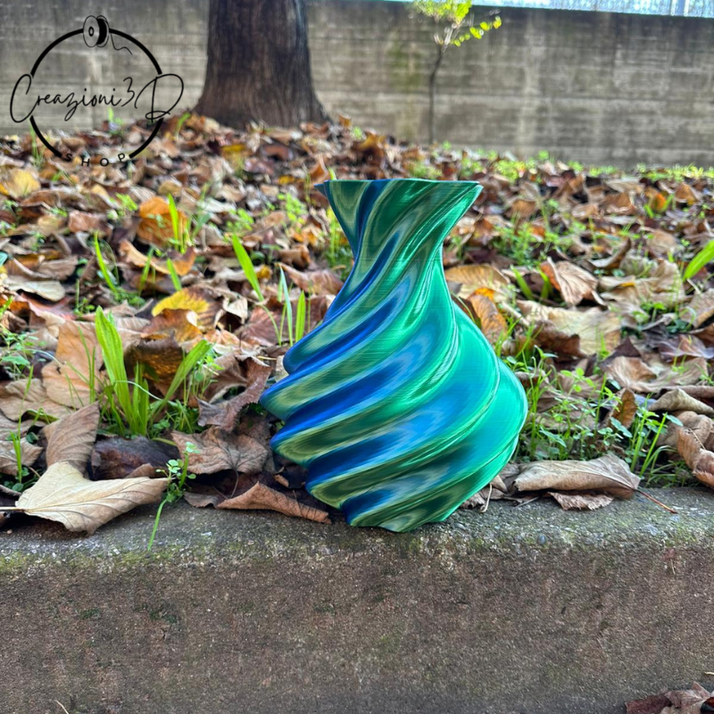 vaso blu verde cangiante coloratissimo stampa 3d fiori freschi decorazione casa